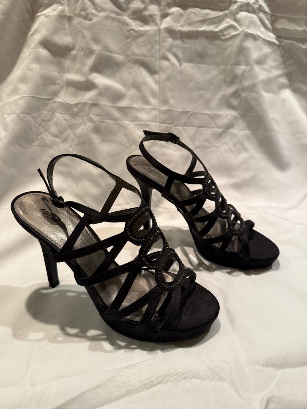 Apt. 9 Black Strappy High Heel Sandals with Ring Accents